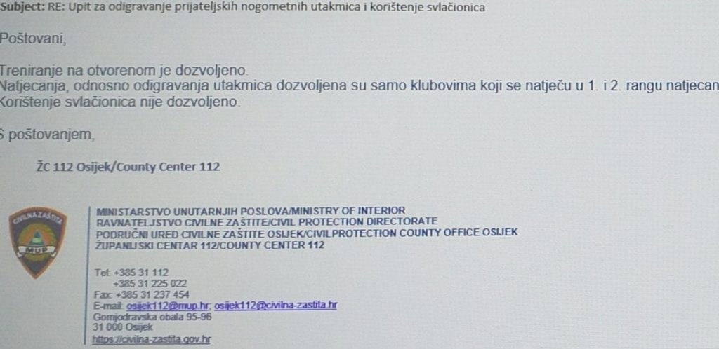 Zabrana odigravanja pripremnih utakmica i korištenja svlačionica