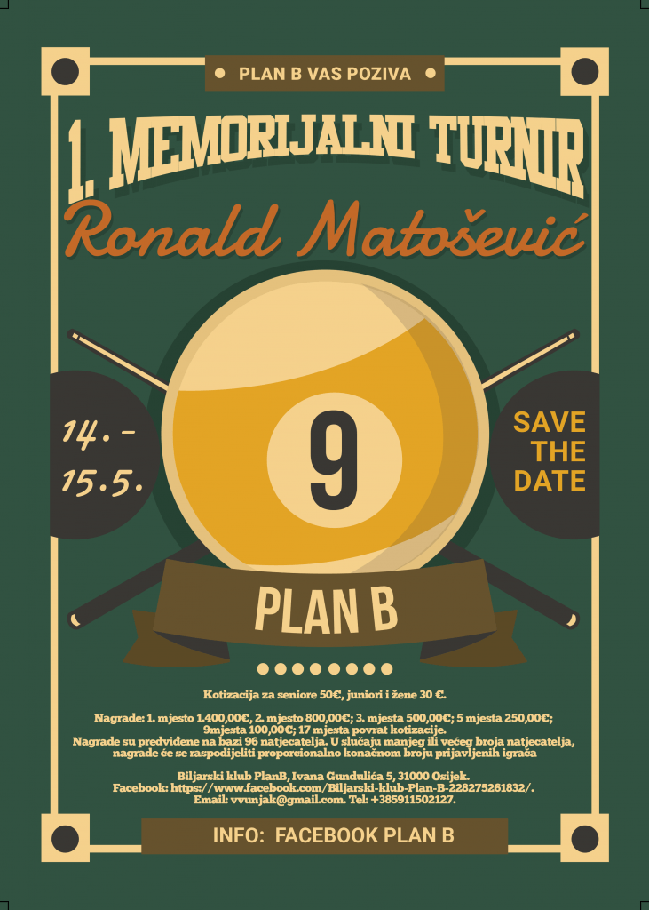 Danas u osječkom Planu B počinje 1. memorijalni turnir „Ronald Matošević“