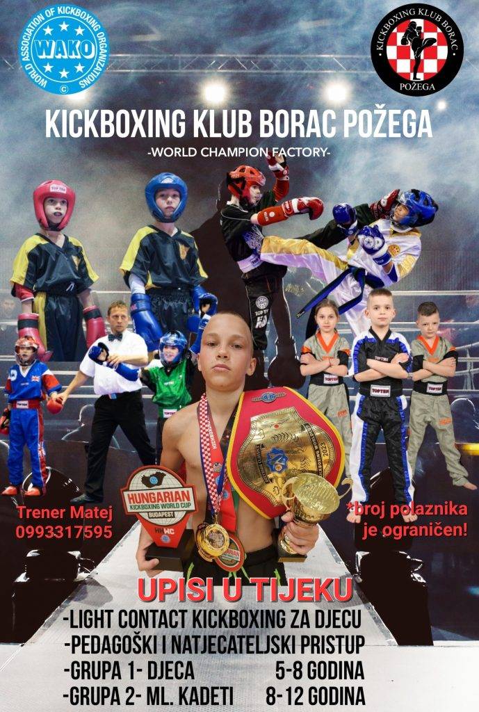 Kickboxing klub Borac Požega otvara nove grupe za djecu, upisi u tijeku