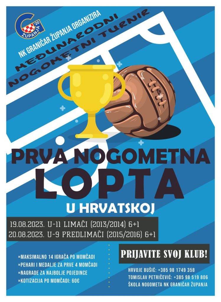 19. i 20. kolovoza u Županji veliki međunarodni dječji turnir – “Prva nogometna lopta u Hrvatskoj”