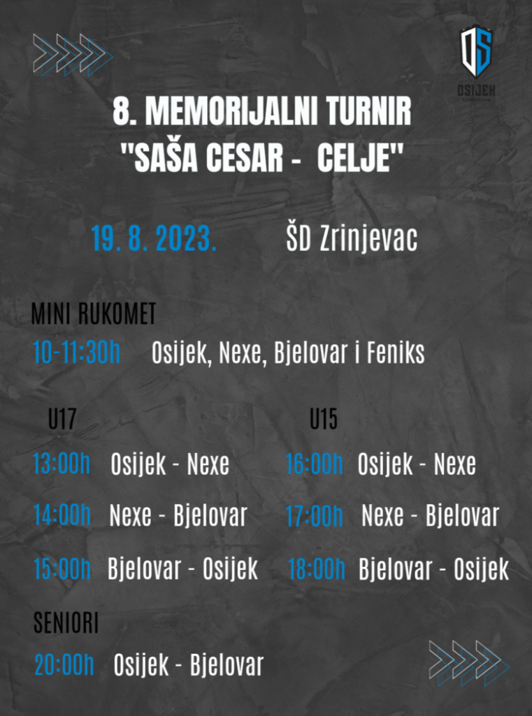 Rukometni klub Osijek u subotu 19. kolovoza organizira 8. memorijalni turnir “Saša Cesar Celje”